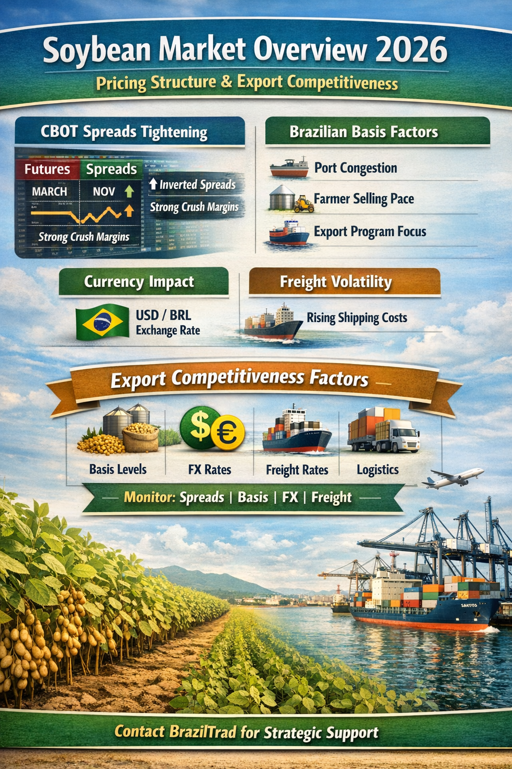 Soja 2026: Estrutura da CBOT, Aperto de Basis e Volatilidade no Frete Redefinem Competitividade